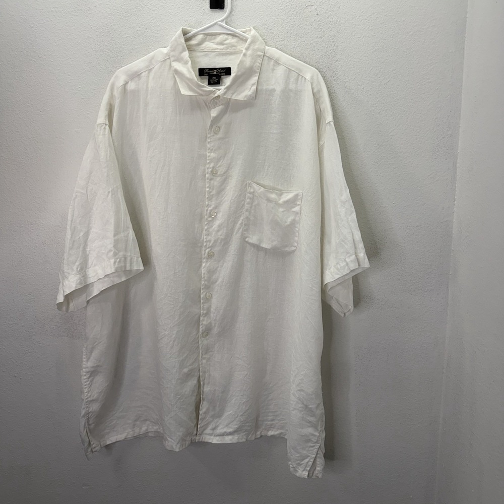 Pronto Uomo Shirt Mens 2XL 100% Linen Casual Pocket Button Up White Short Sleeve